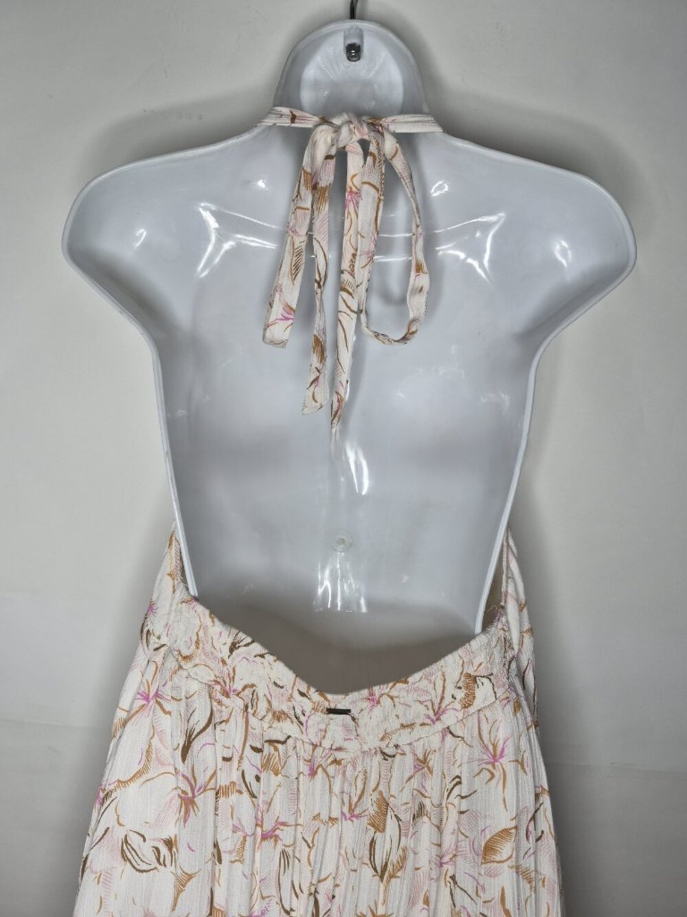 O'Neill Floral Womens L Lined Backless V-Neck Maxi Halter Dress Ivory Pink Brown - Picture 7 of 15
